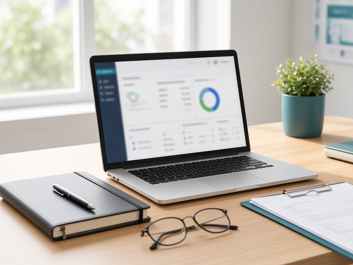 Laptop and notebook on a desk prepared for a chart review pilot